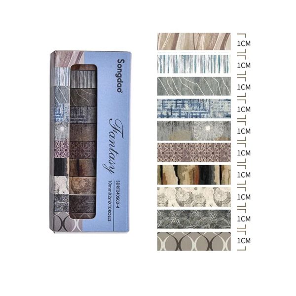songdao-10-rolls-fantasy-washi-tape-set-texture-arts-adhesive-tapes-basic-patterns-decorative-masking-tape-sets-for-craft-kids-scrapbook-diy-gift-wrapping-style-four-1-flyingcart.pk