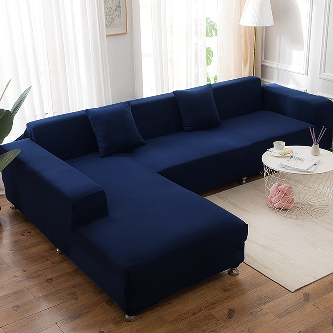 Dark Blue L Shape Sofa Cover - FlyingCart.pk