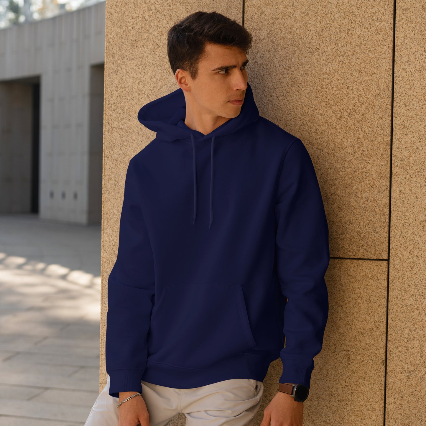 Men Pullover Hoodie Navy Blue- FlyingCart.pk