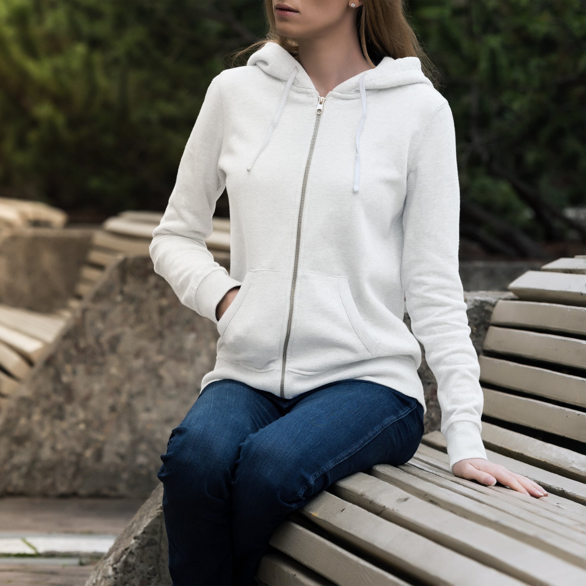 Women Zipper Hoodie White  FlyingCart.pk