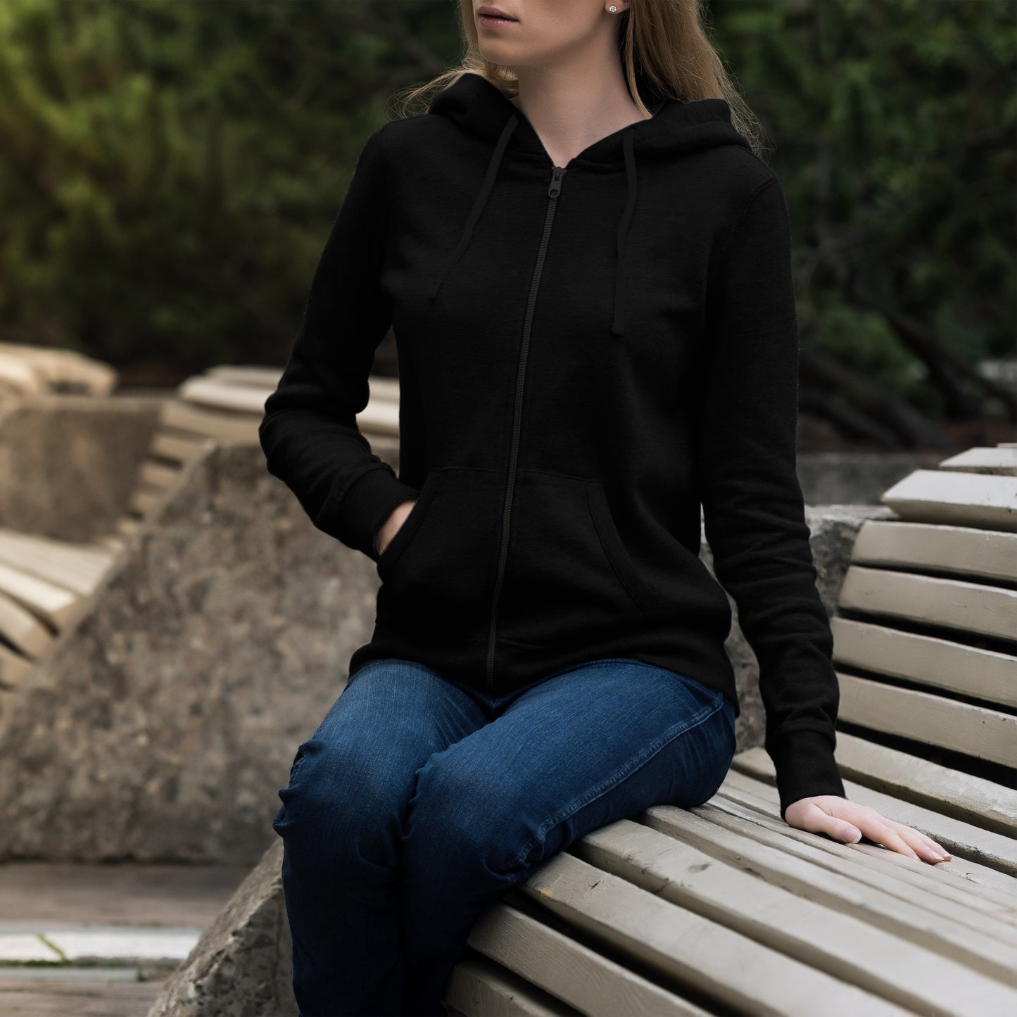 Women Zipper Hoodie Black - FlyingCart.pk