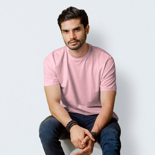 Half Sleeves Light Pink  T-shirt For Men - FlyingCart.pk