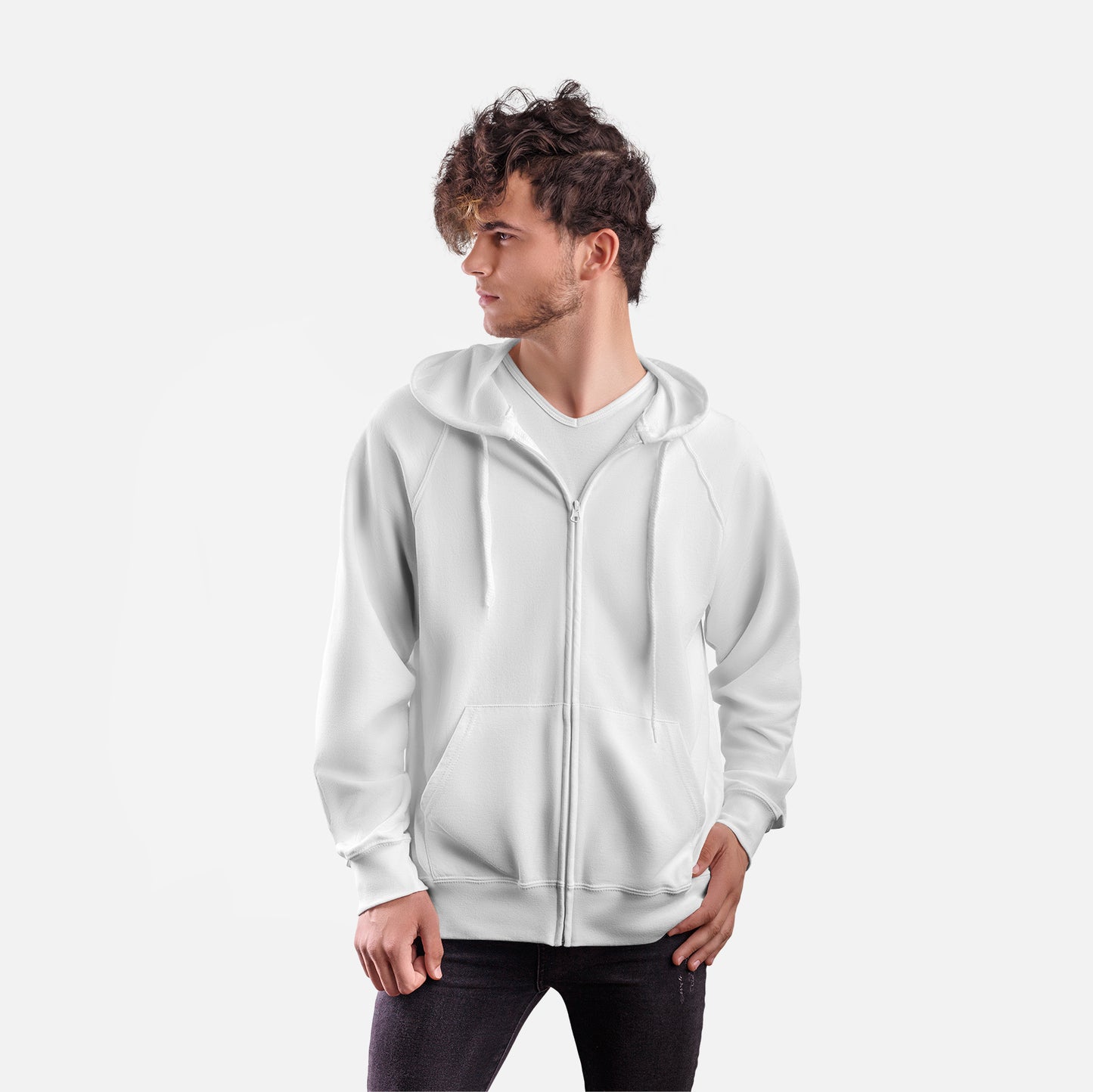 Zipper Hoodie White for Men- FlyingCart.pk