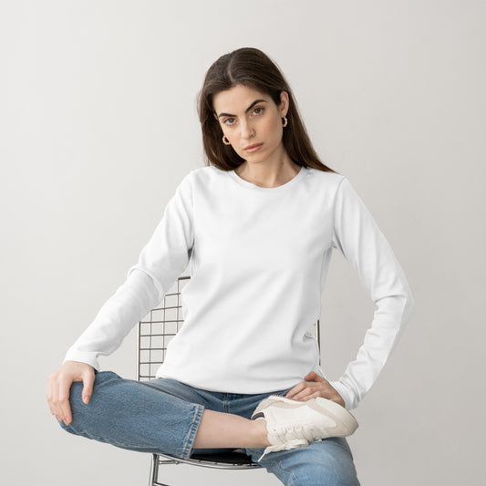 White Full Sleeve T-Shirt for Women- FlyingCart.pk