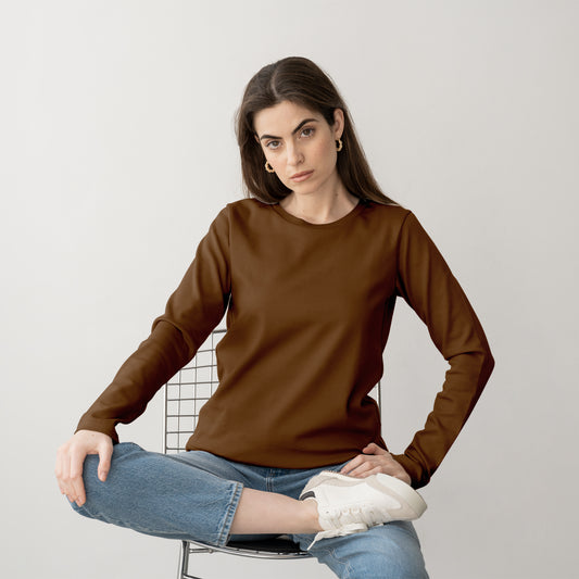 Dark Brown Full Sleeve T-Shirt for Women- FlyingCart.pk