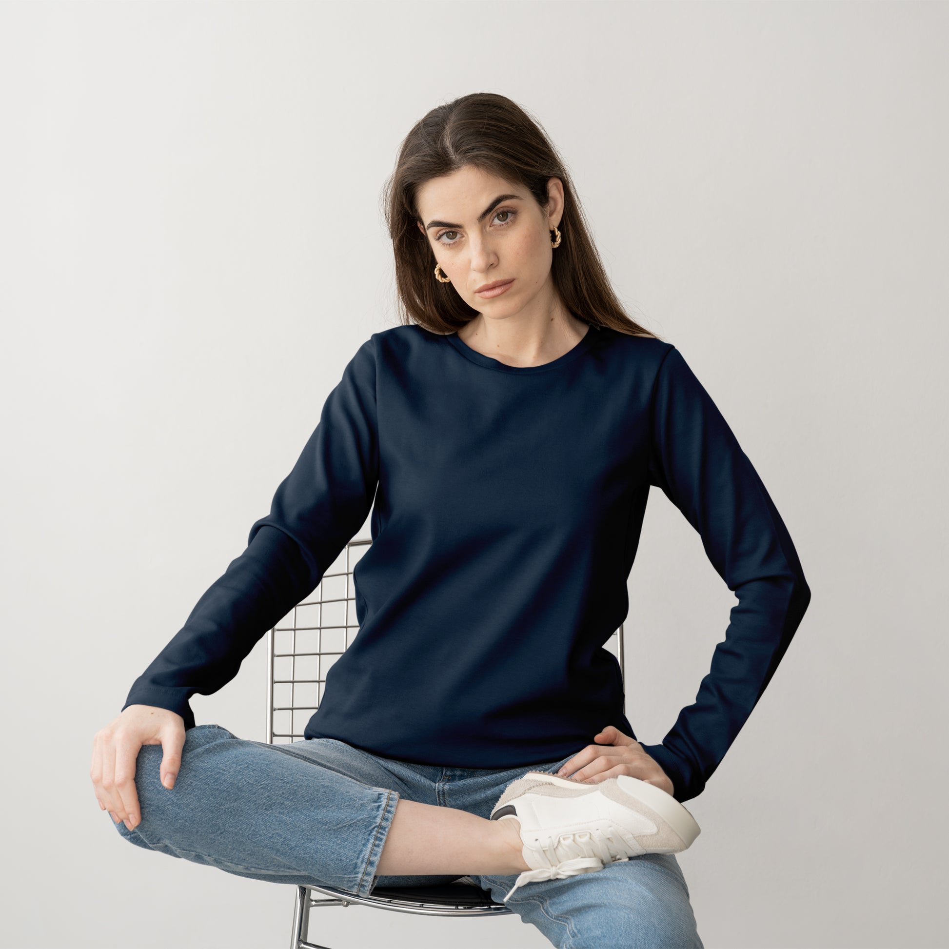 Navy Blue Full  Sleeve T-Shirt for Women- FlyingCart.pk