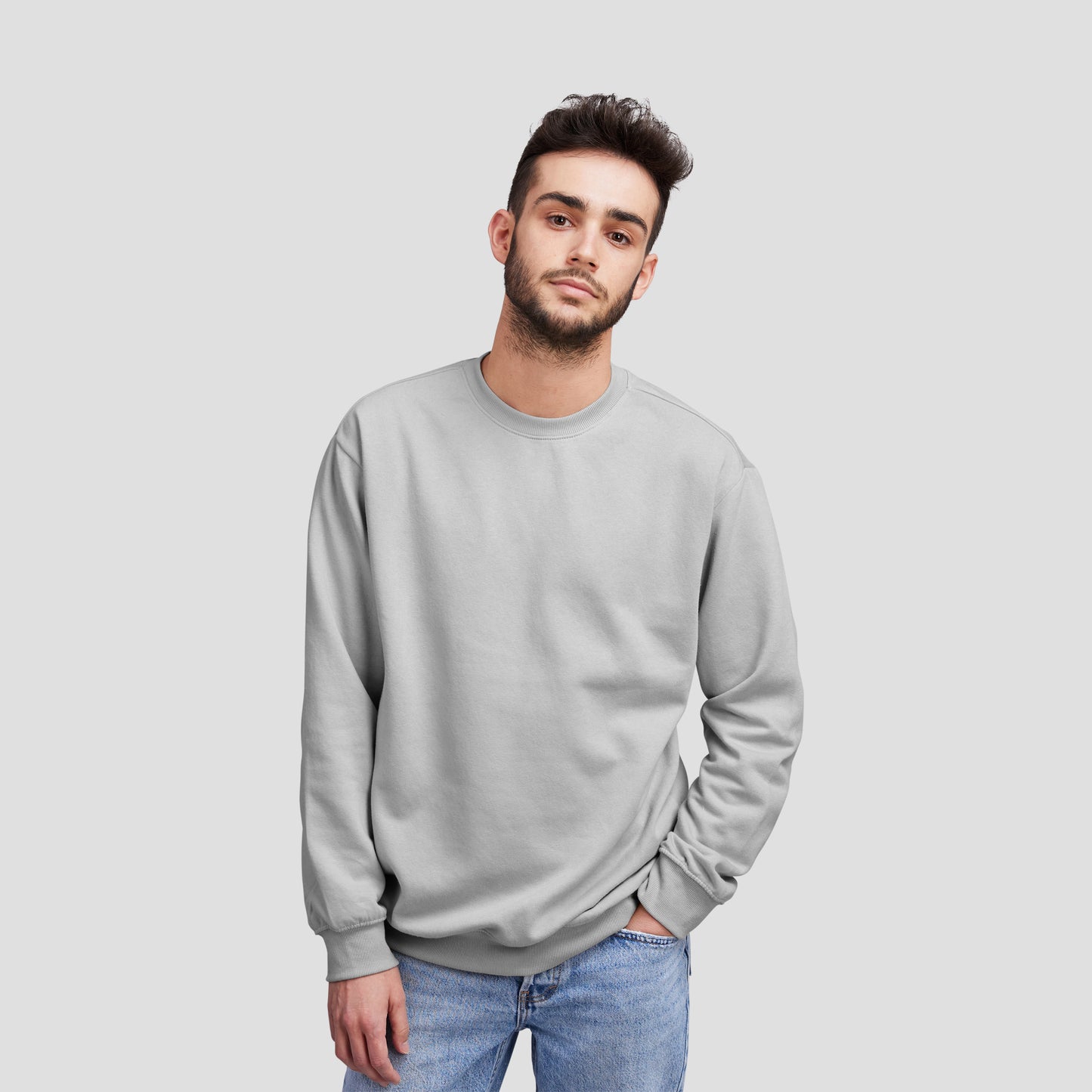 Sweat Shirt Silver Grey For Men- FlyingCart.pk