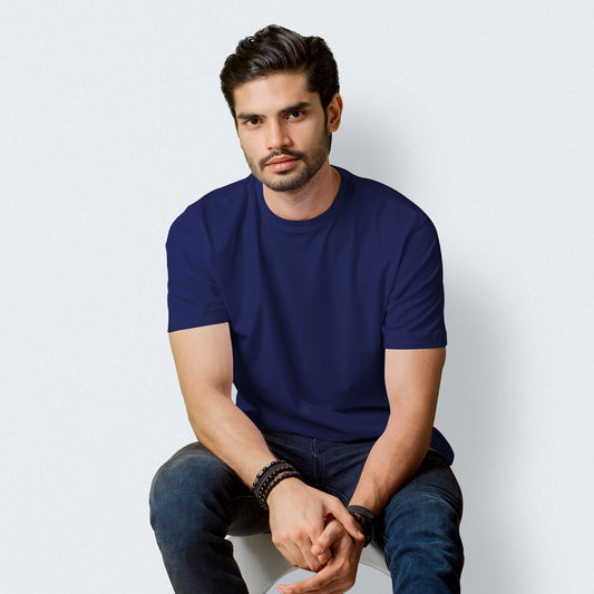 Half Sleeves  Navy Blue T-shirt For Men - FlyingCart.pk