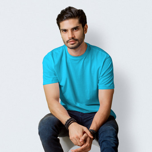 Half Sleeves Light Blue T-shirt For Men- FlyingCart.pk