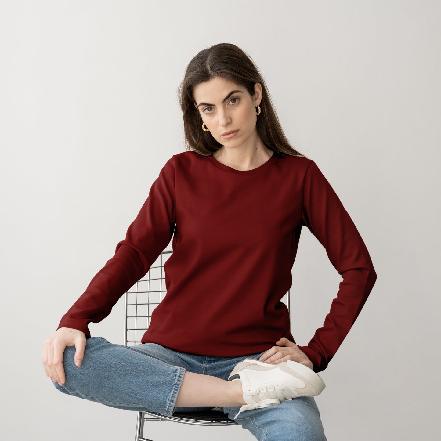 Maroon Full  Sleeve T-Shirt for Women- FlyingCart.pk