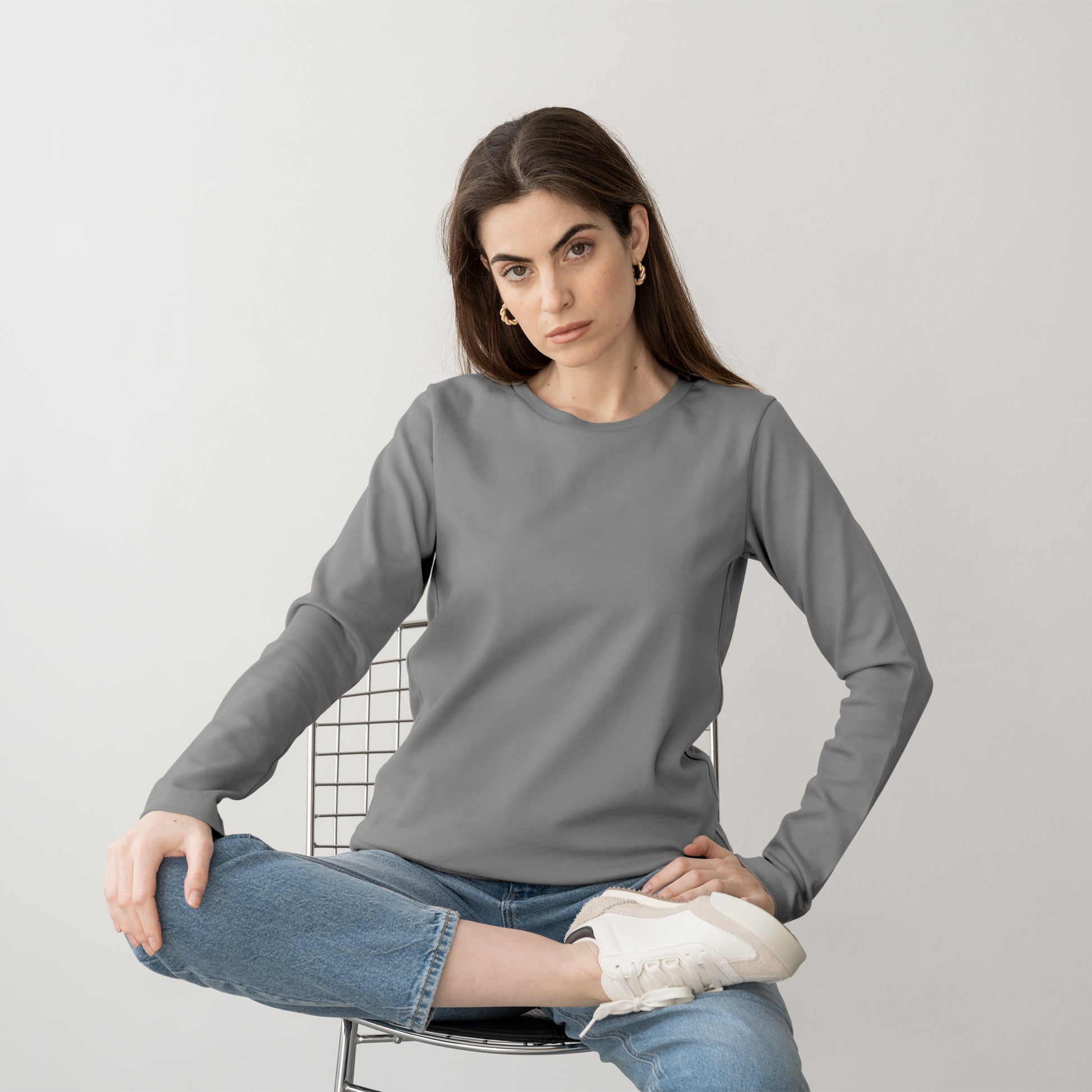 Grey Full Sleeve T-Shirt for Women- FlyingCart.pk