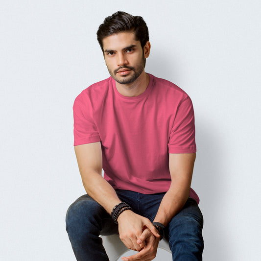 Half Sleeves Hot Pink T-shirt For Men- FlyingCart.pk