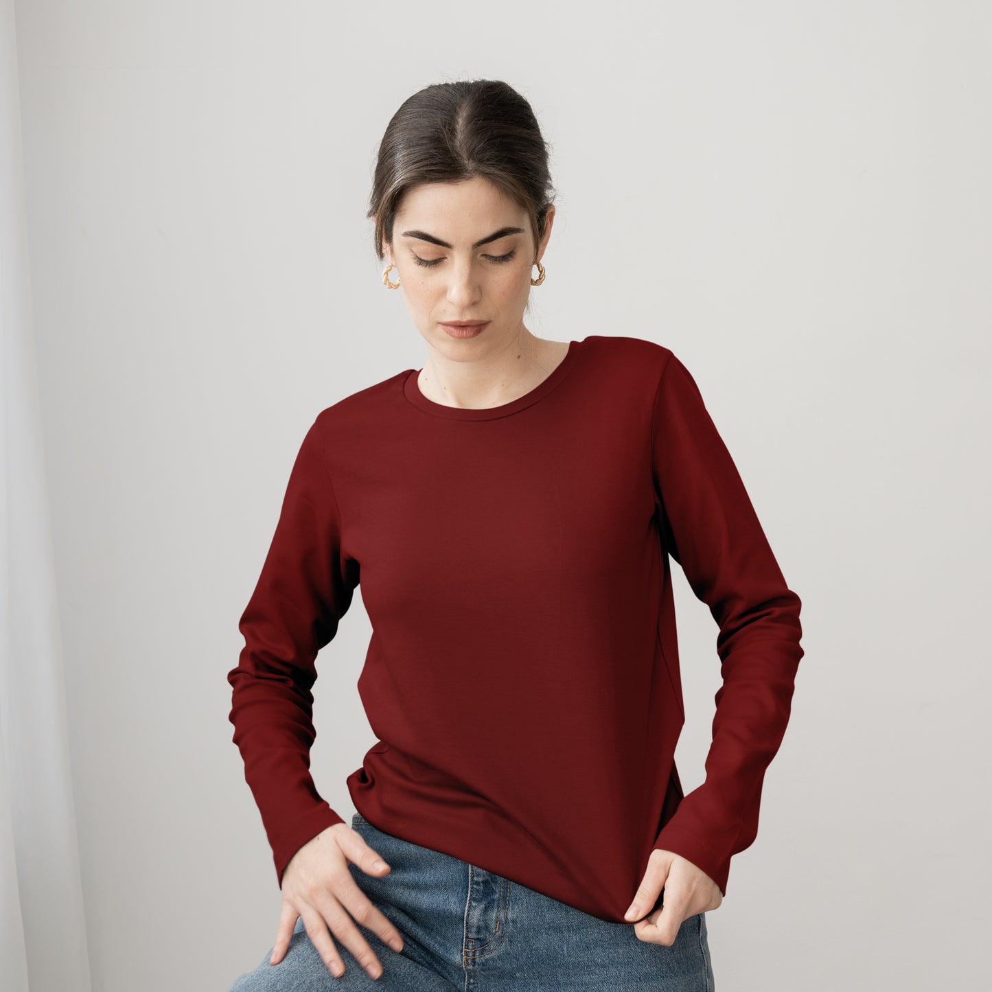 Maroon Full  Sleeve T-Shirt for Women- FlyingCart.pk