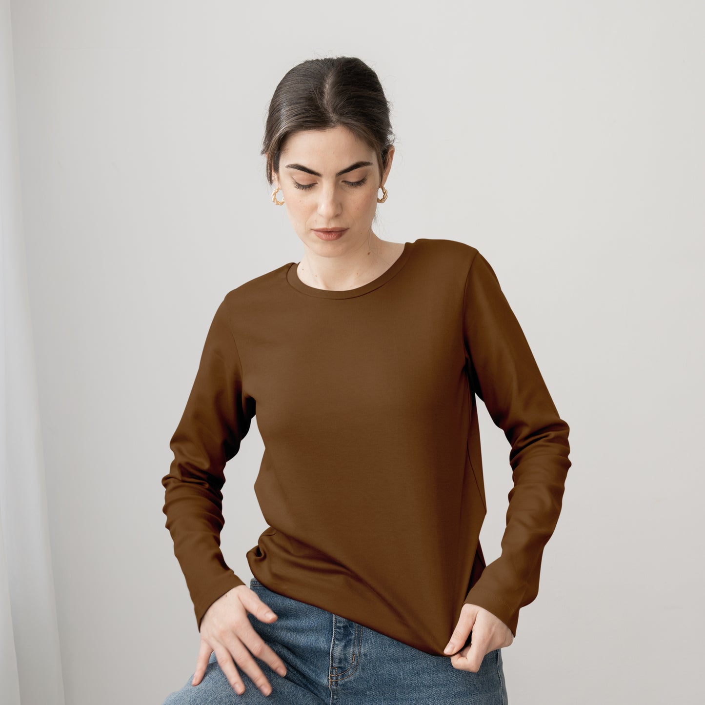 Dark Brown Full Sleeve T-Shirt for Women- FlyingCart.pk