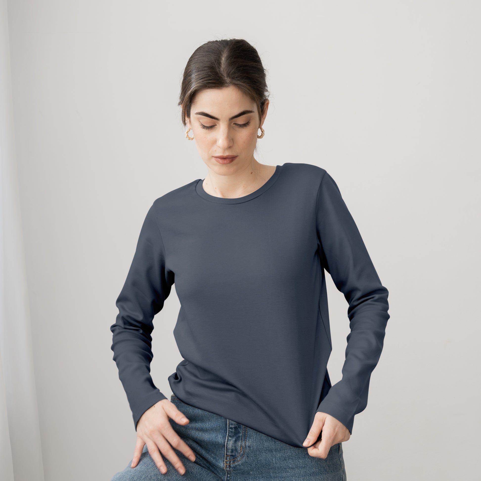 Charcoal Grey Full Sleeve T-Shirt for Women- FlyingCart.pk