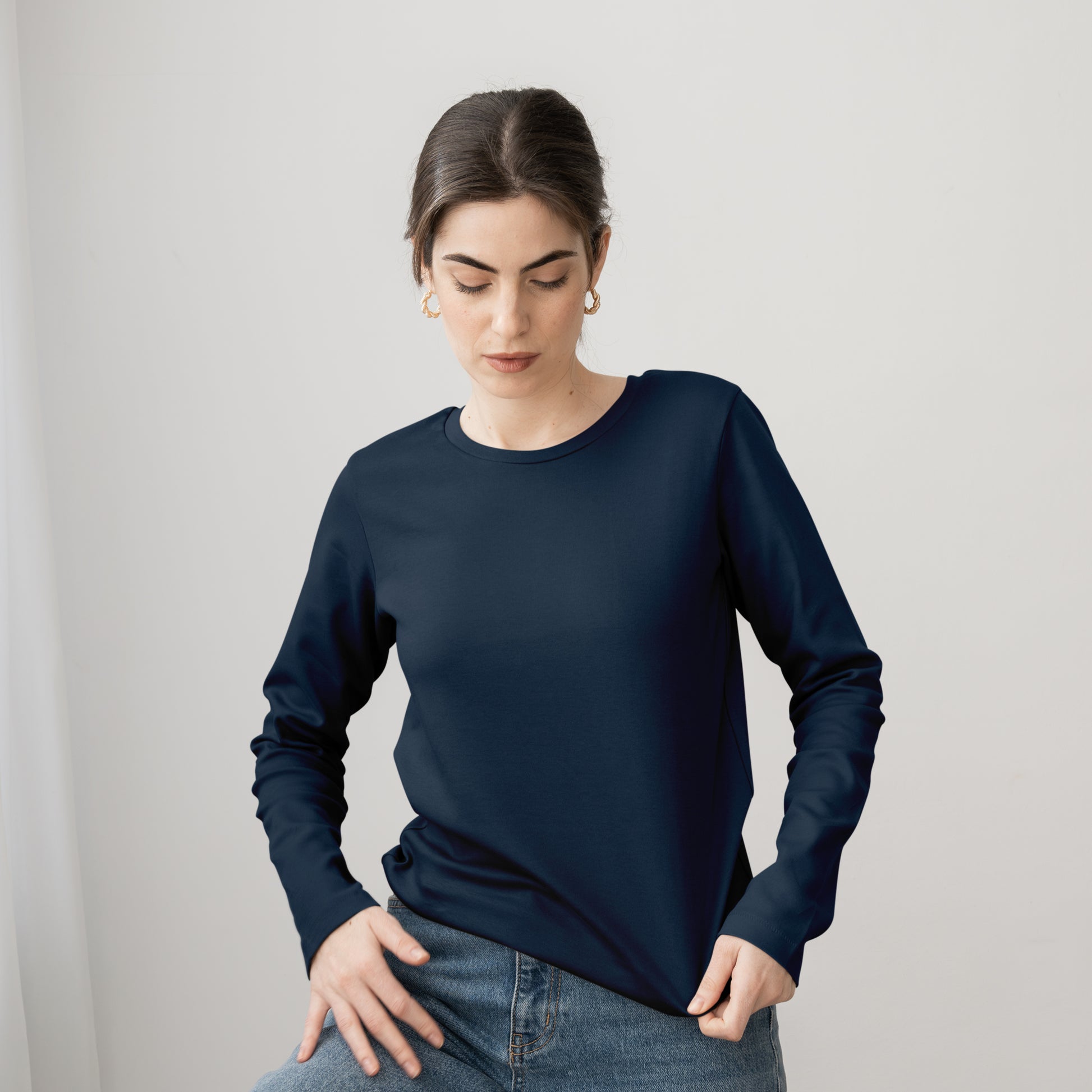 Navy Blue Full  Sleeve T-Shirt for Women- FlyingCart.pk