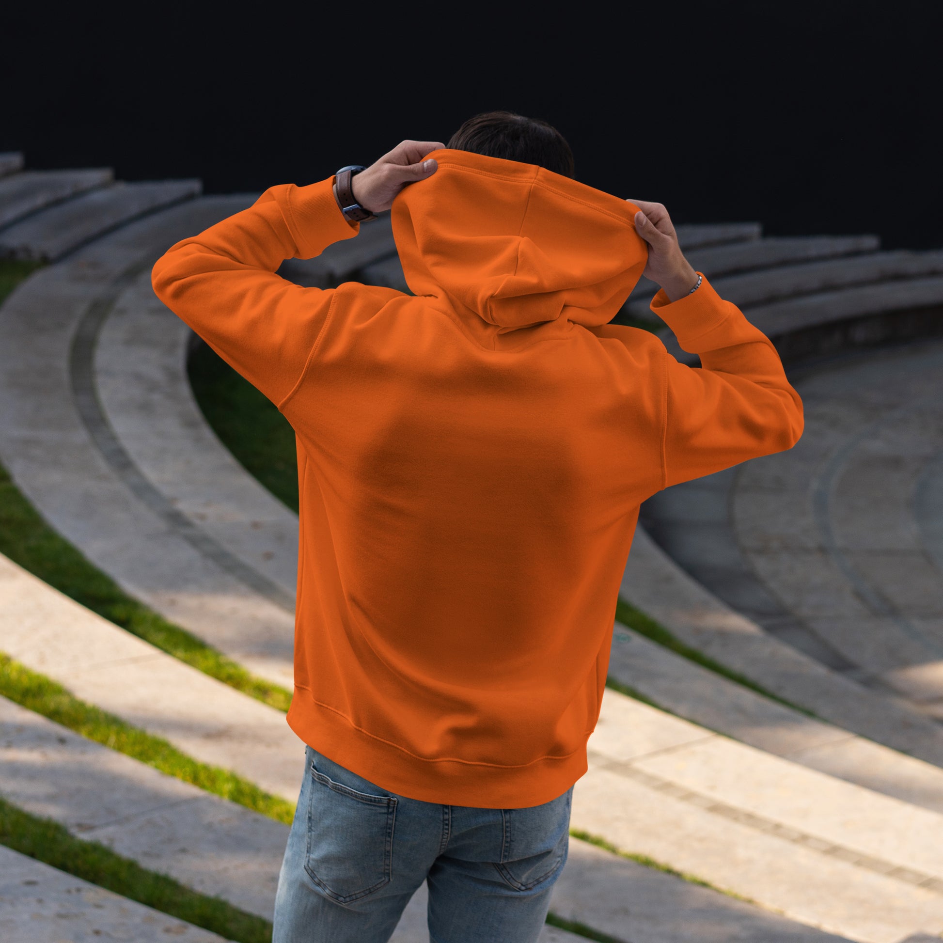 Men Pullover Hoodie Orange- FlyingCart.pk