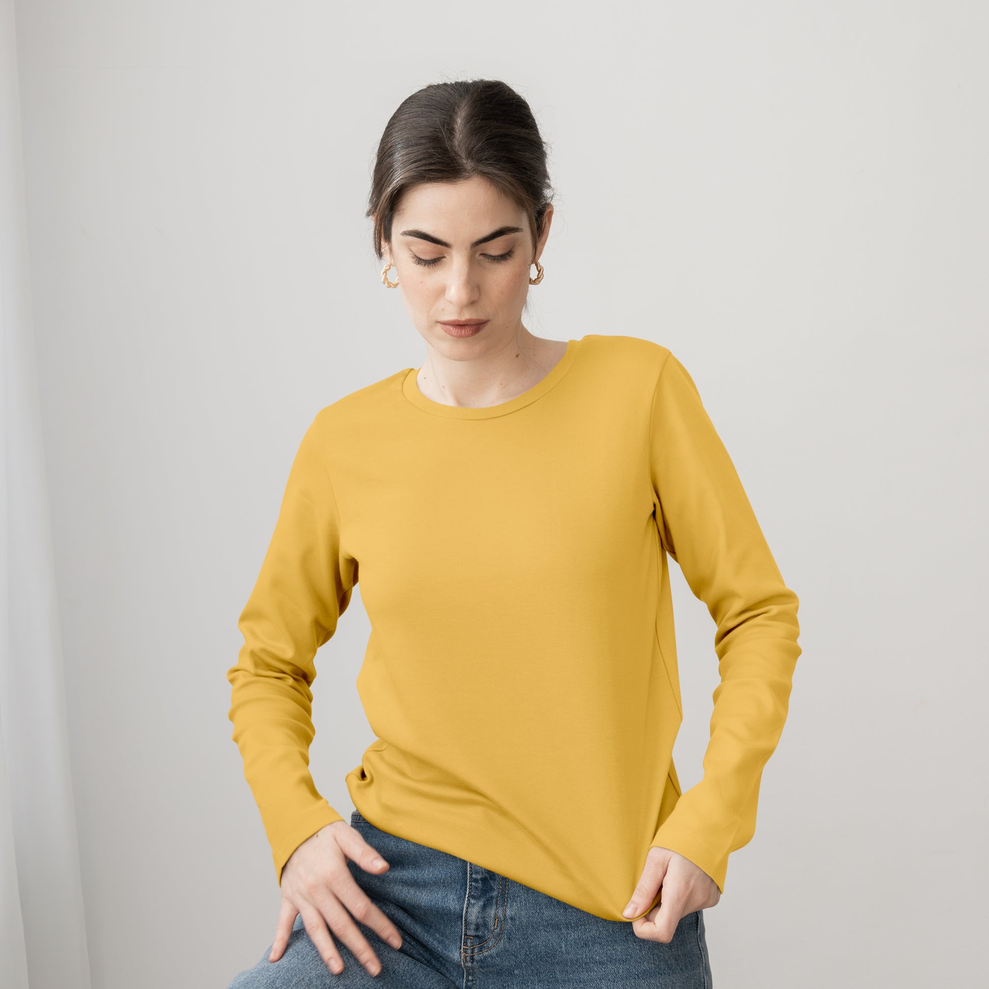 Mustard Full Sleeve T-Shirt for Women- FlyingCart.pk