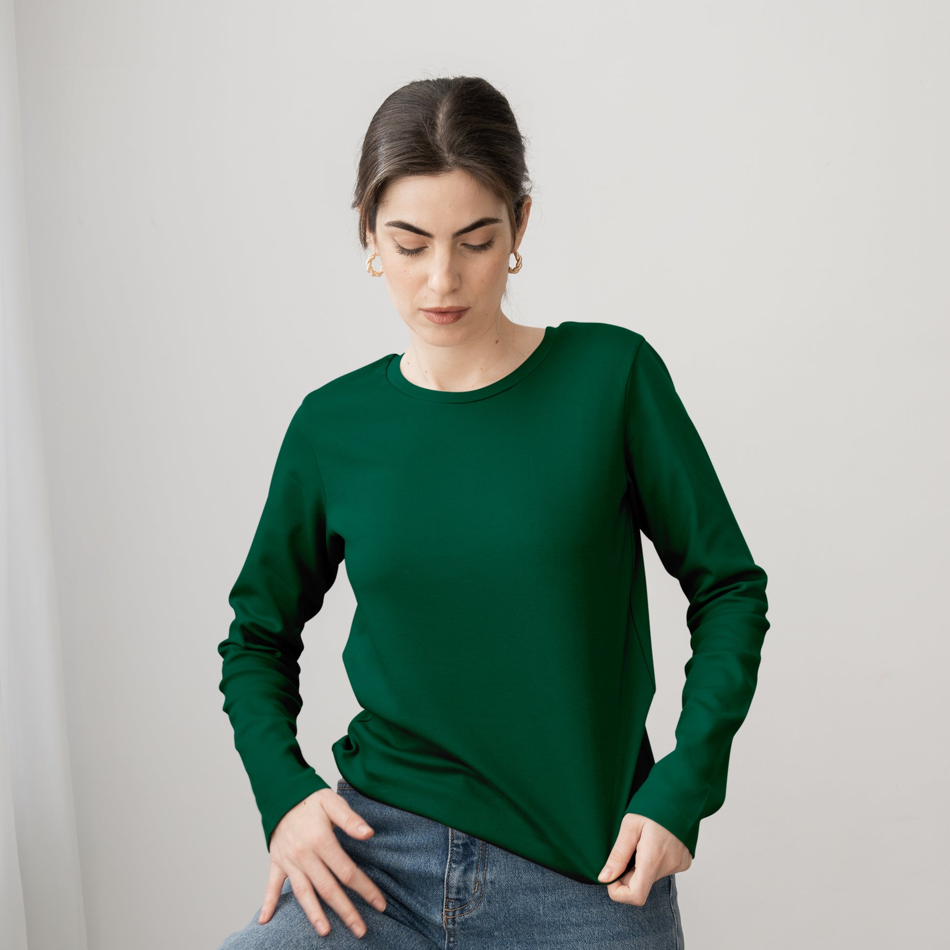 Dark Green Full  Sleeve T-Shirt for Women- FlyingCart.pk