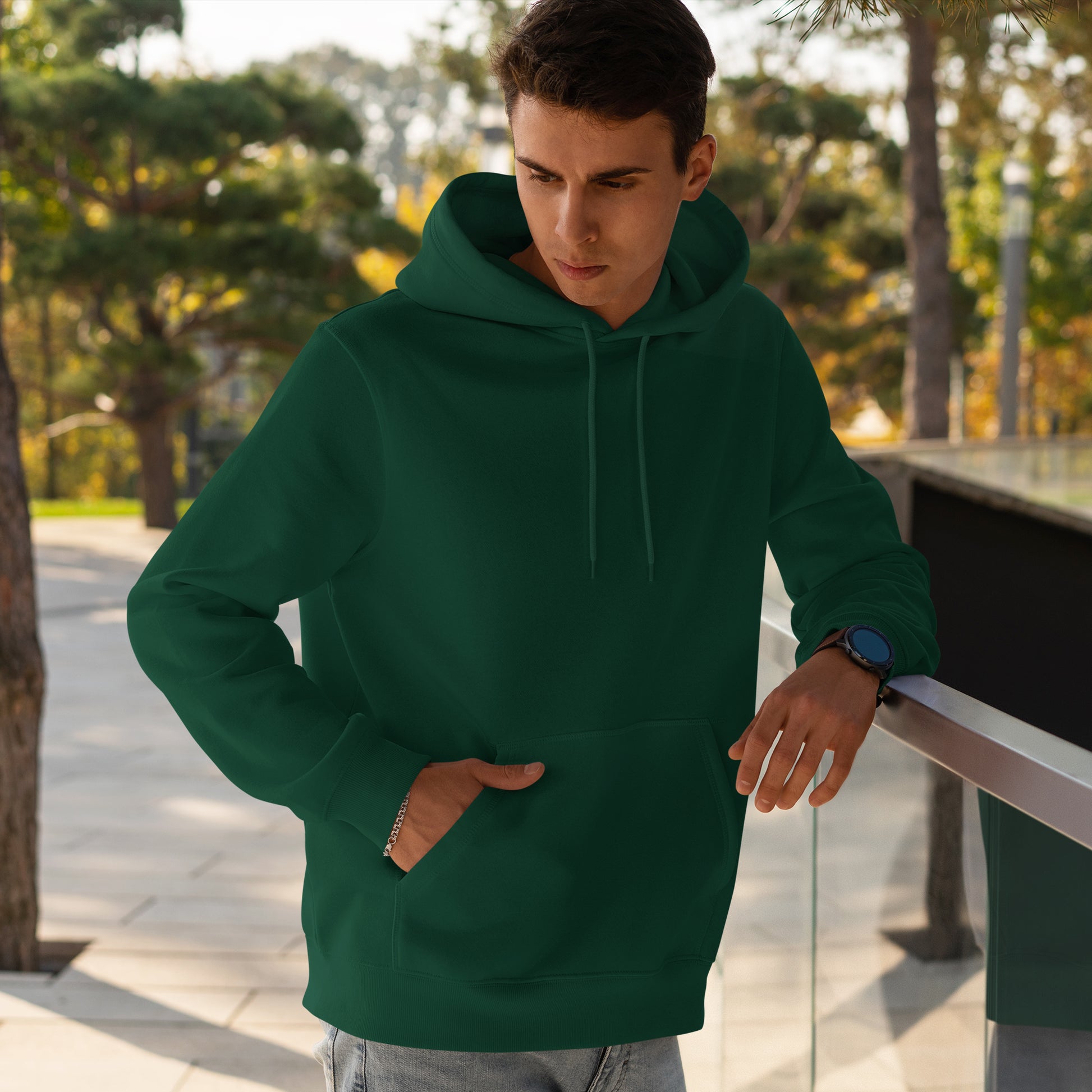 Men Pullover Hoodie Dark Green- FlyingCart.pk