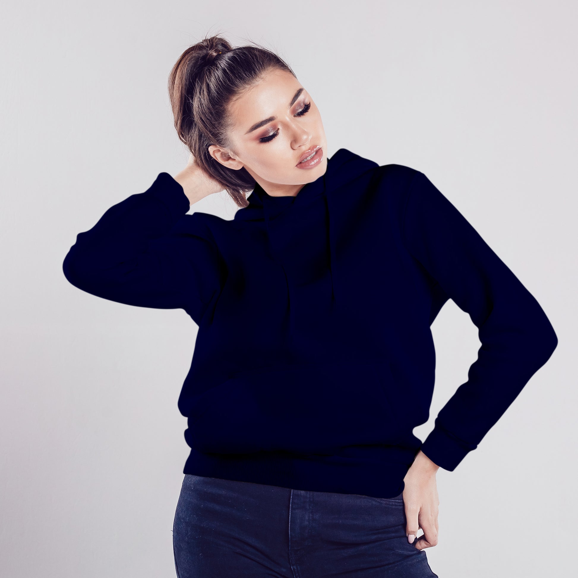 Women Pullover Hoodie Navy Blue- FlyingCart.pk