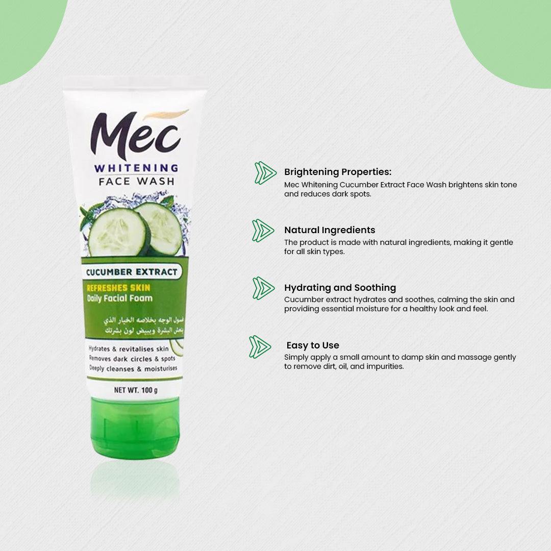 Mec Whitening Cucumber Extract Face wash 100gm - Flyingcart.pk