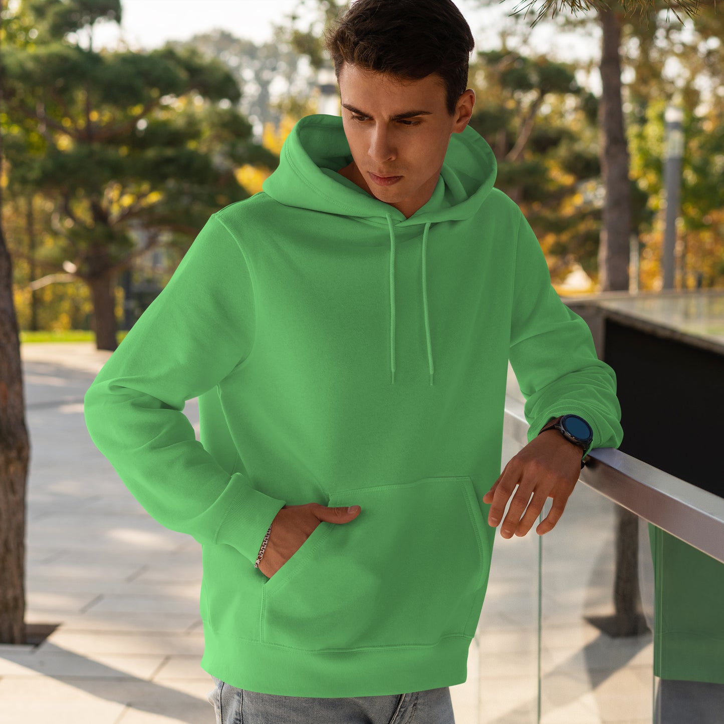 Men Pullover Hoodie Light Green- FlyingCart.pk