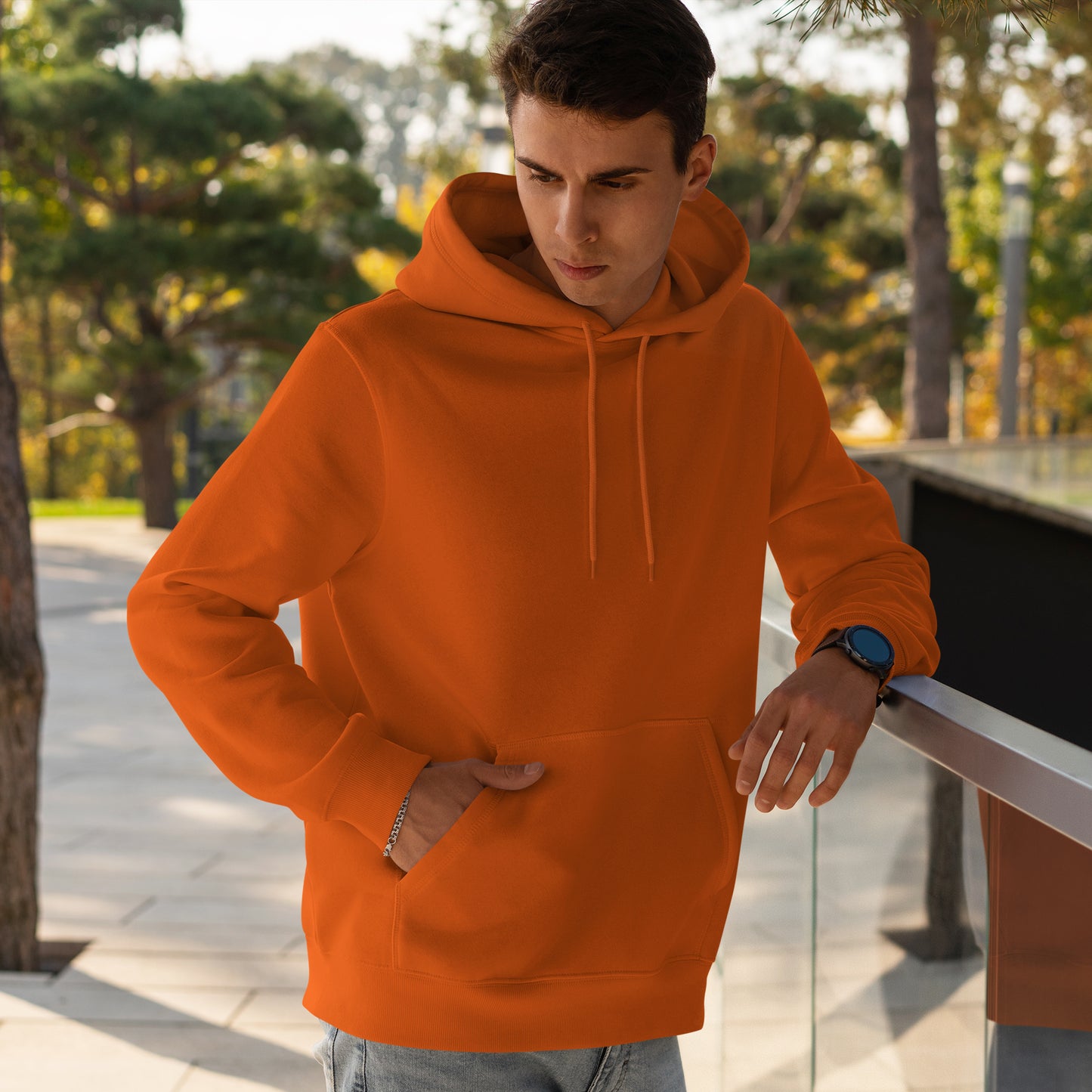 Men Pullover Hoodie Orange- FlyingCart.pk