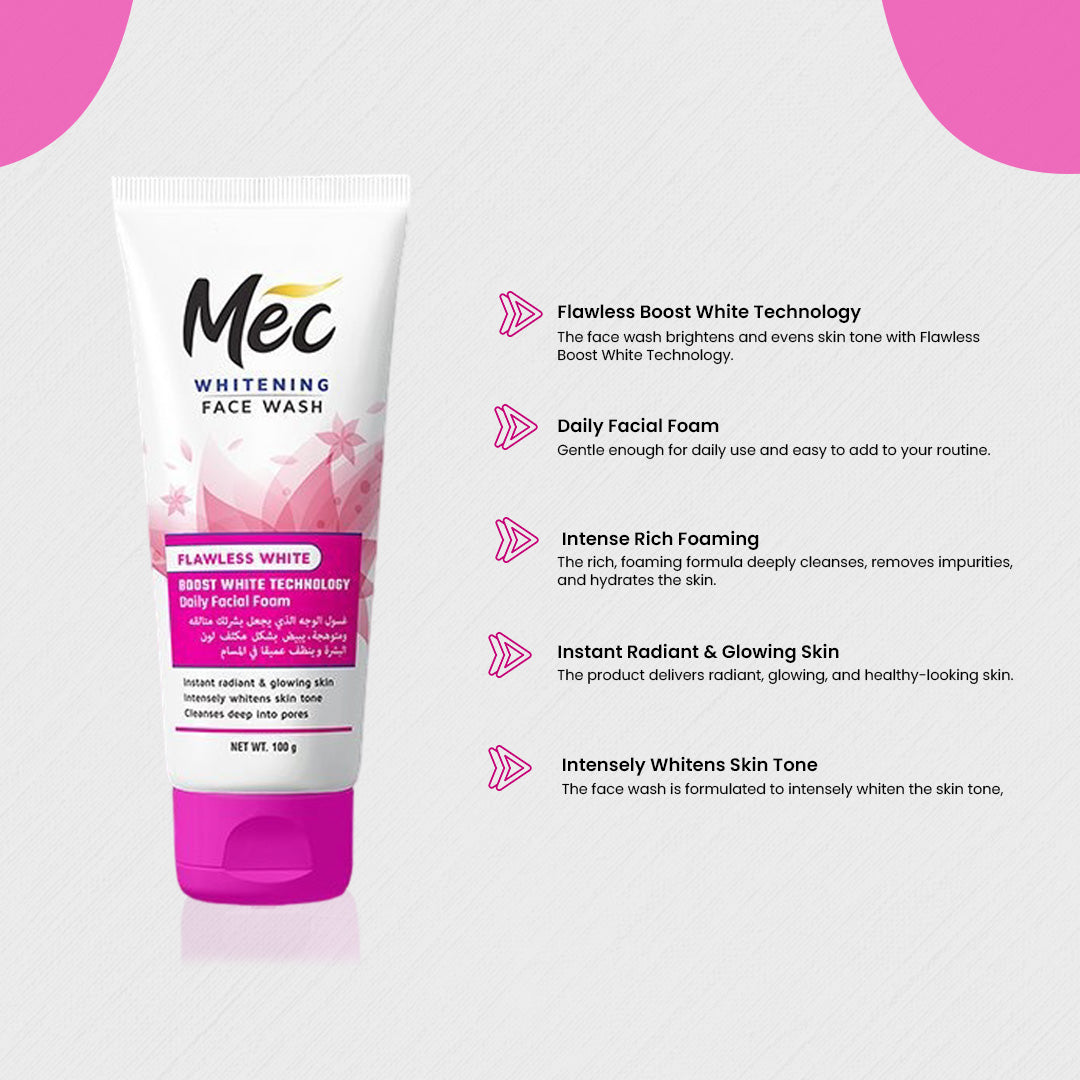 Mec Whitening Flawless White Face wash 100gm - Flyingcart.pk