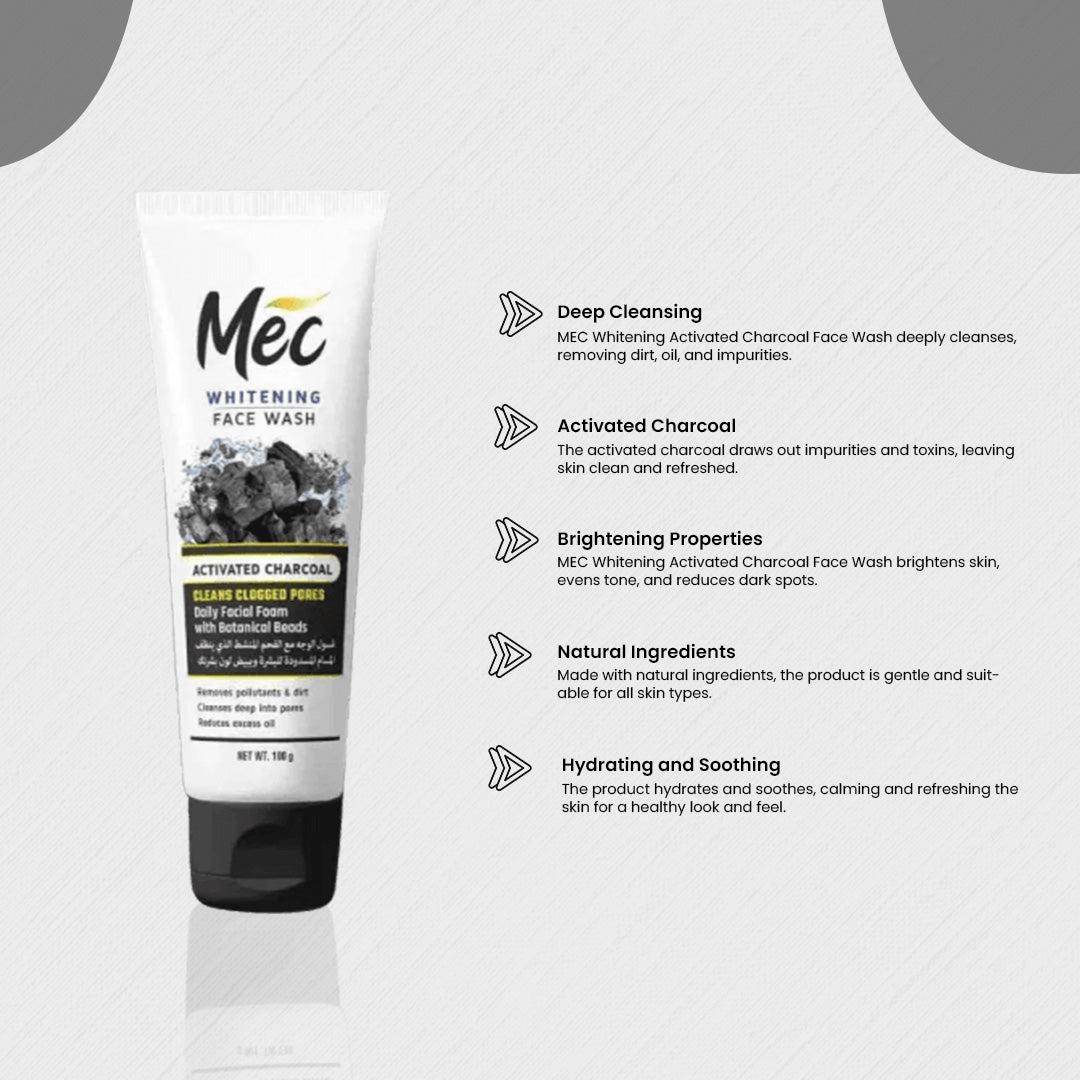 Mec Whitening Activated Charcoal Face wash 100gm - Flyingcart.pk