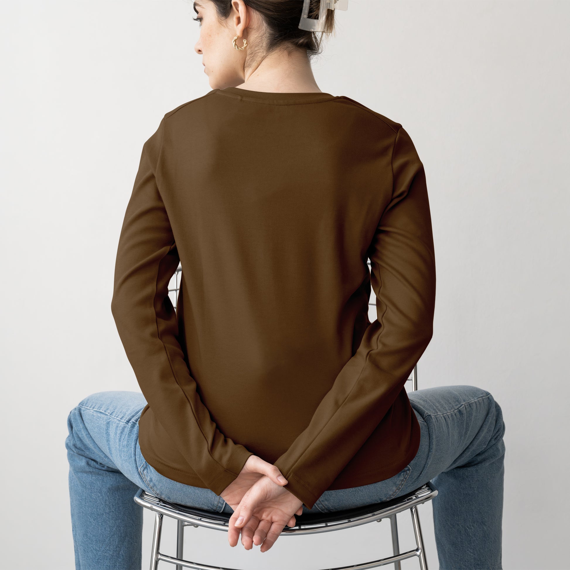 Dark Brown Full Sleeve T-Shirt for Women- FlyingCart.pk