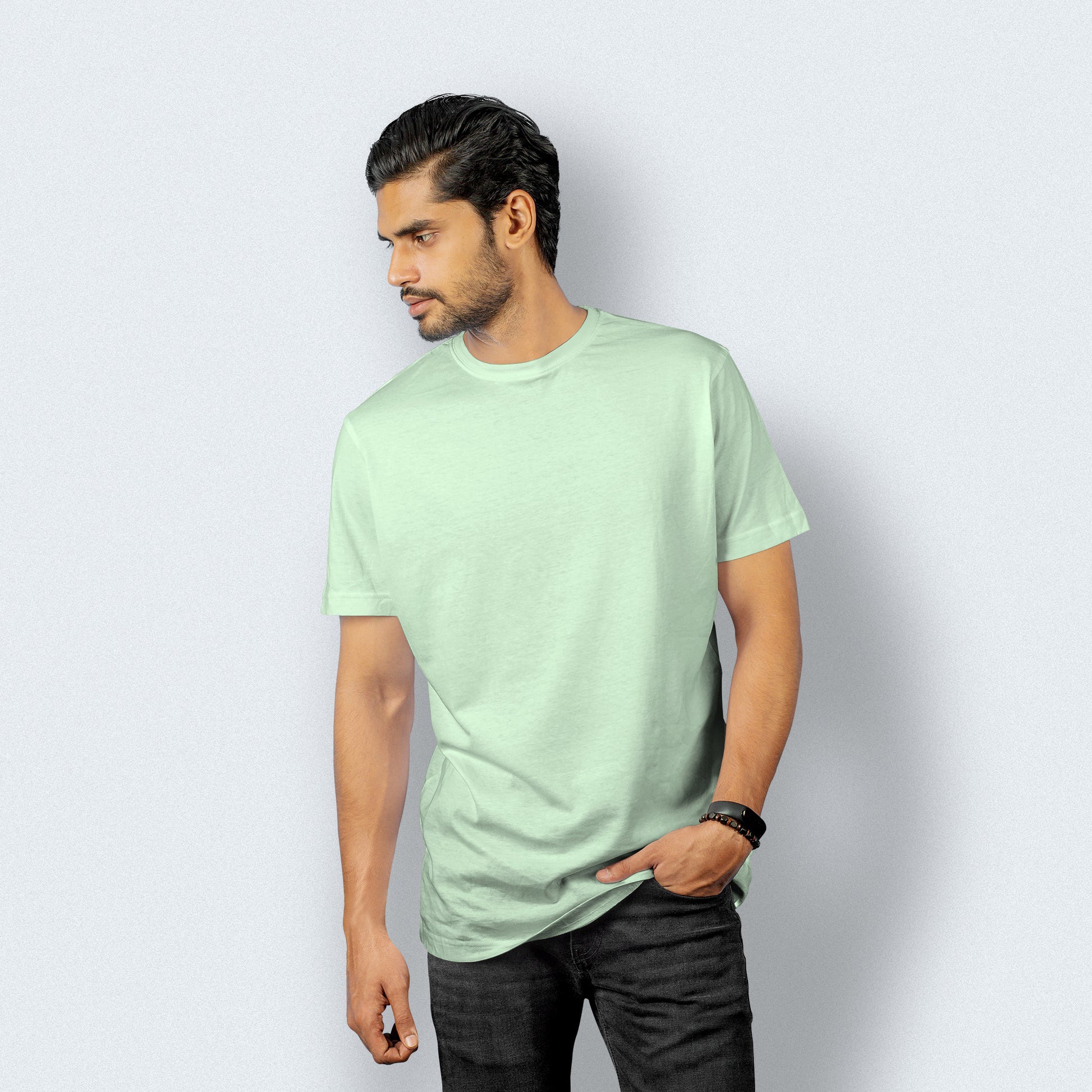 Half Sleeves Pastel Green T-shirt For Men- FlyingCart.pk