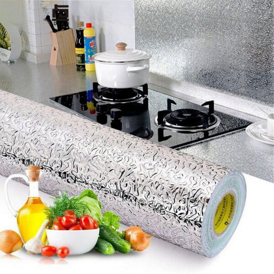 Self Adhesive Aluminum Foil Sheet for Kitchen (60x200cm) Waterproof Peel and Stick - FlyingCart.pk
