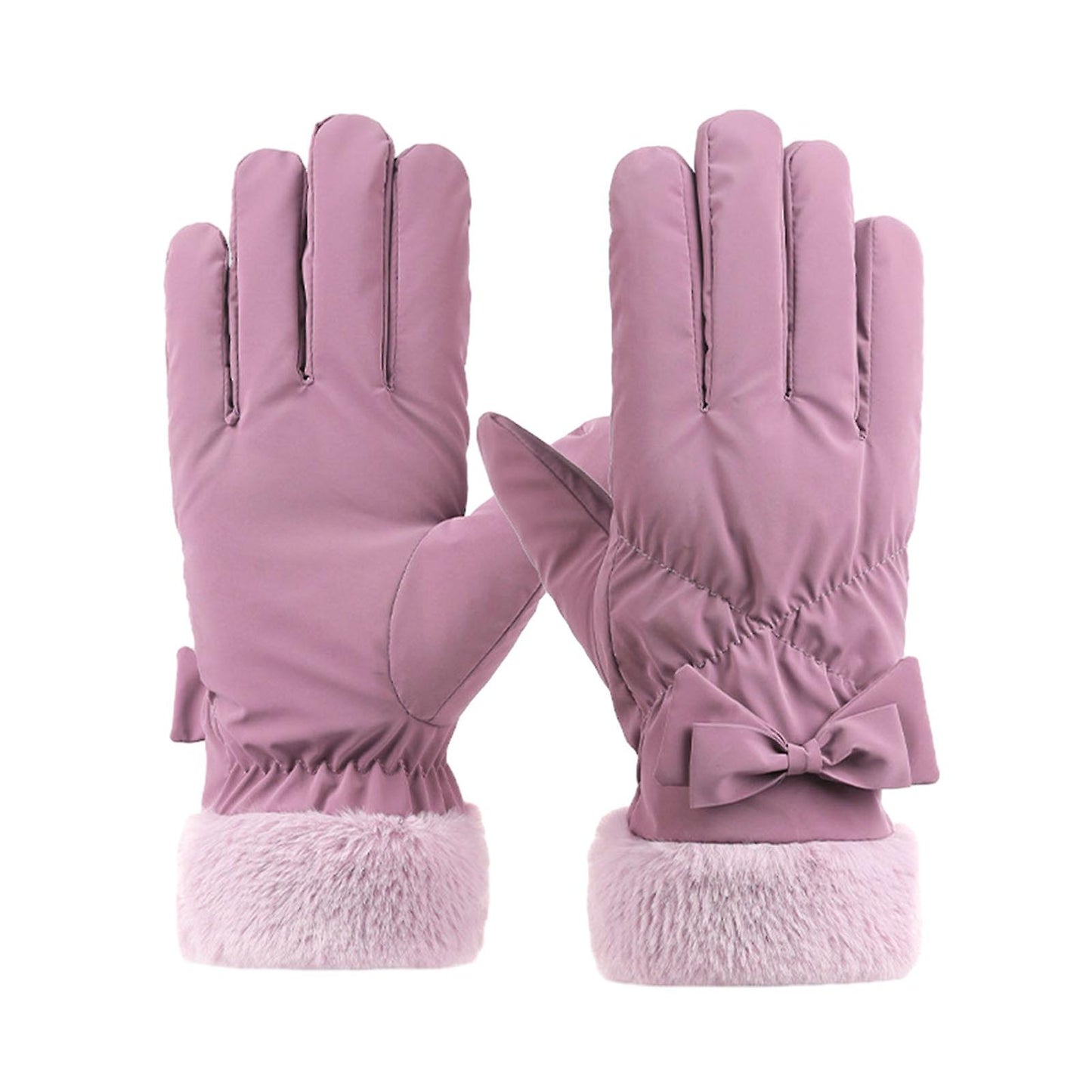 Women’s Bow Decor Plush Gloves - FlyingCart.pk