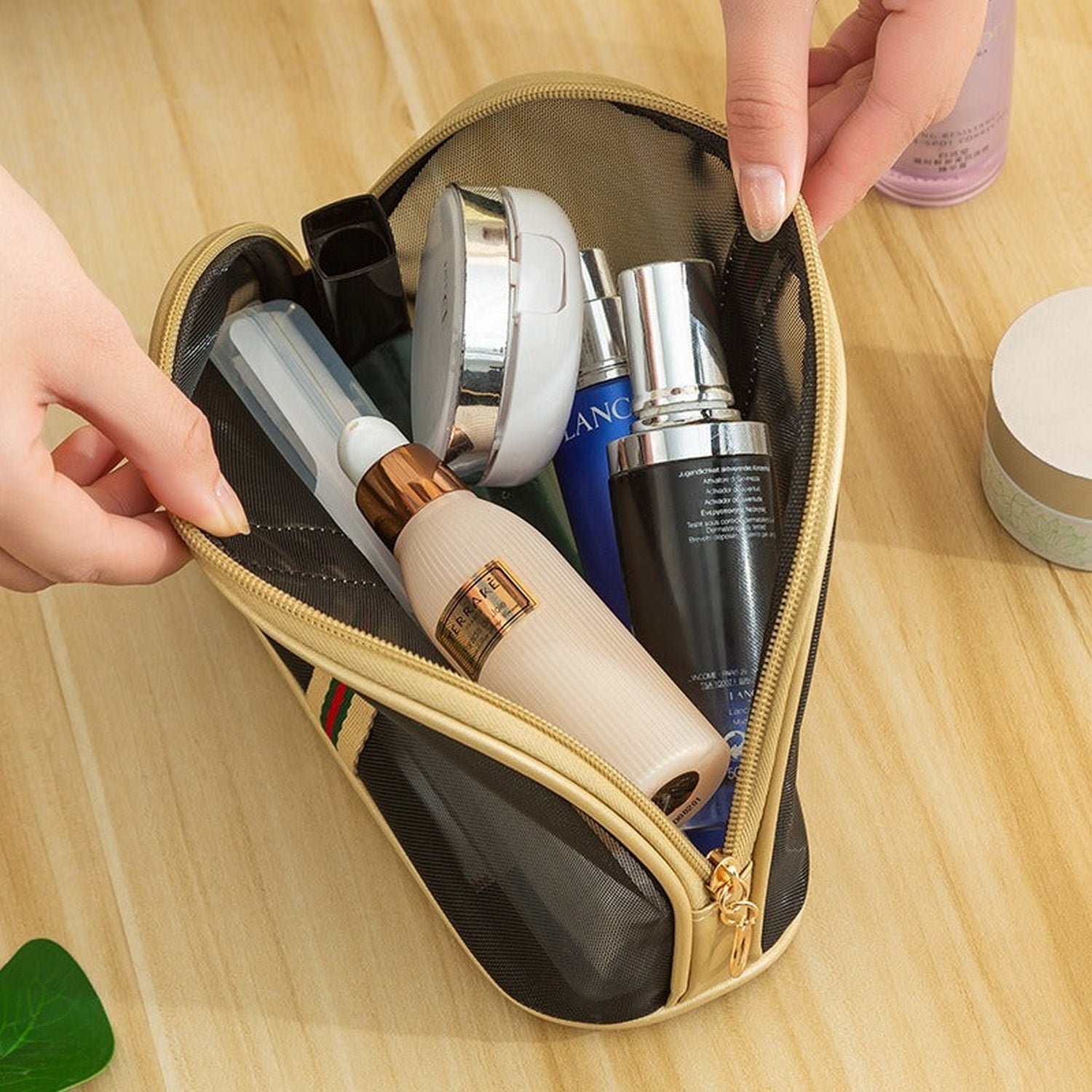 Portable Cosmetic Makeup Organizer Mesh Handbag Transparent - FlyingCart.pk