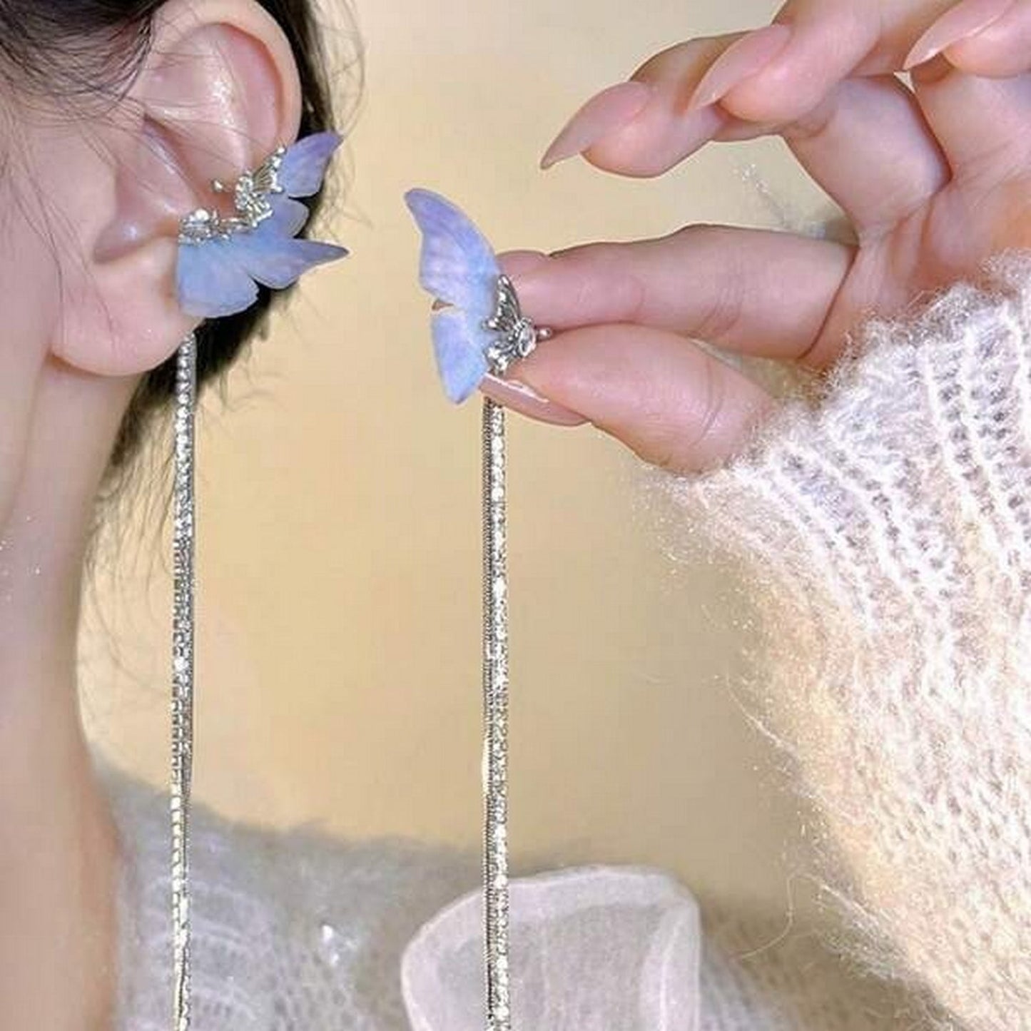 Purple Gradient Butterfly Fairy Earrings Zircon Butterfly Long Tassel Earrings - FlyingCart.pk