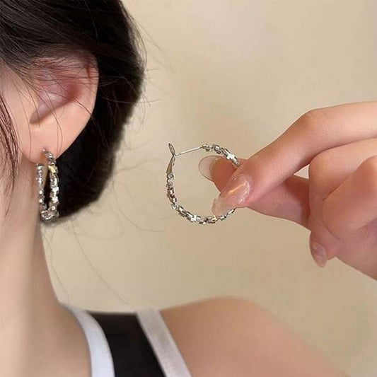 Women Girl Titanium Stainless Steel Twist Hoop Earrings - FlyingCart.pk