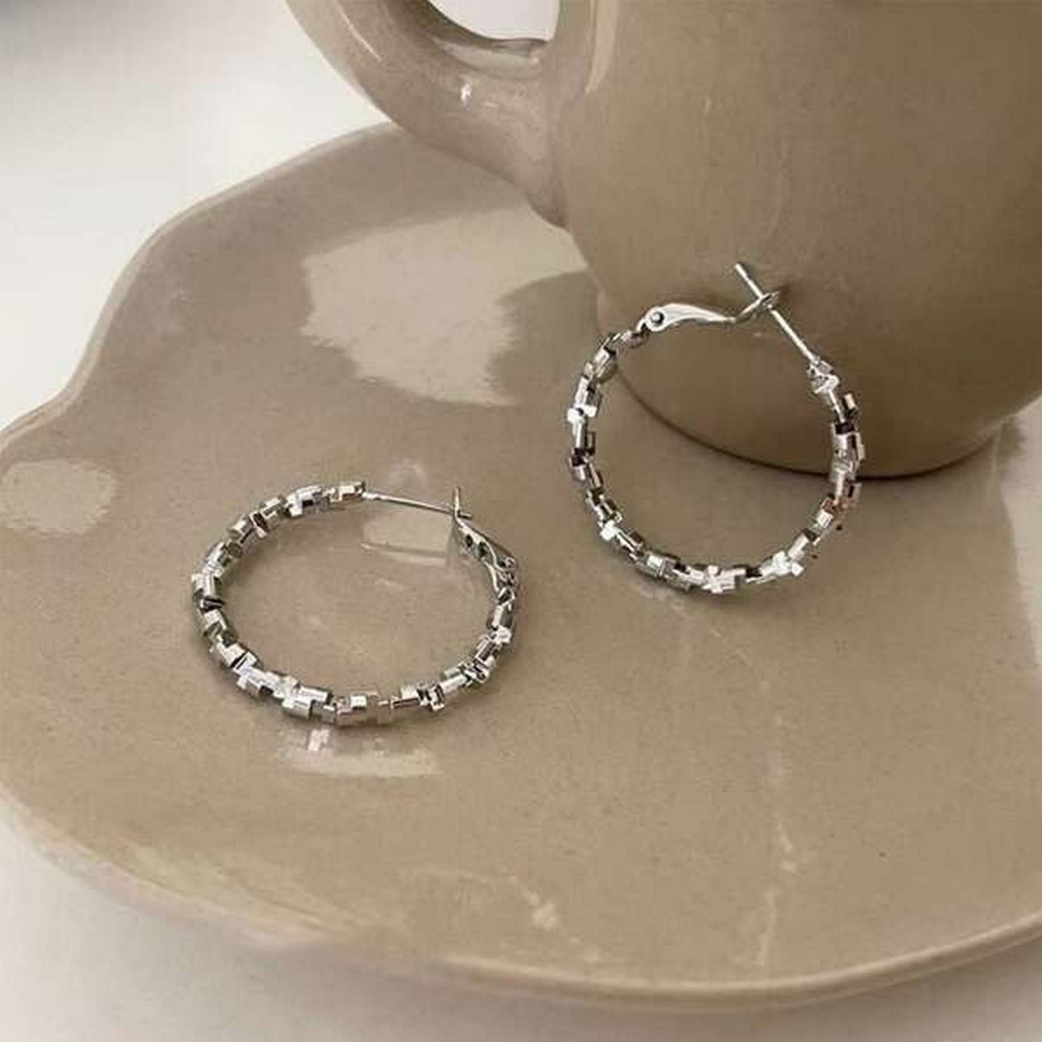 Women Girl Titanium Stainless Steel Twist Hoop Earrings - FlyingCart.pk