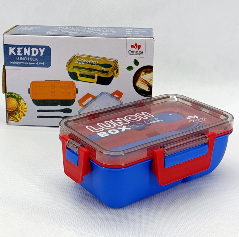 Plastic Kendy 2-Portion Tiffin & Lunch Box with Spoon and Fork-FlyingCart.pk