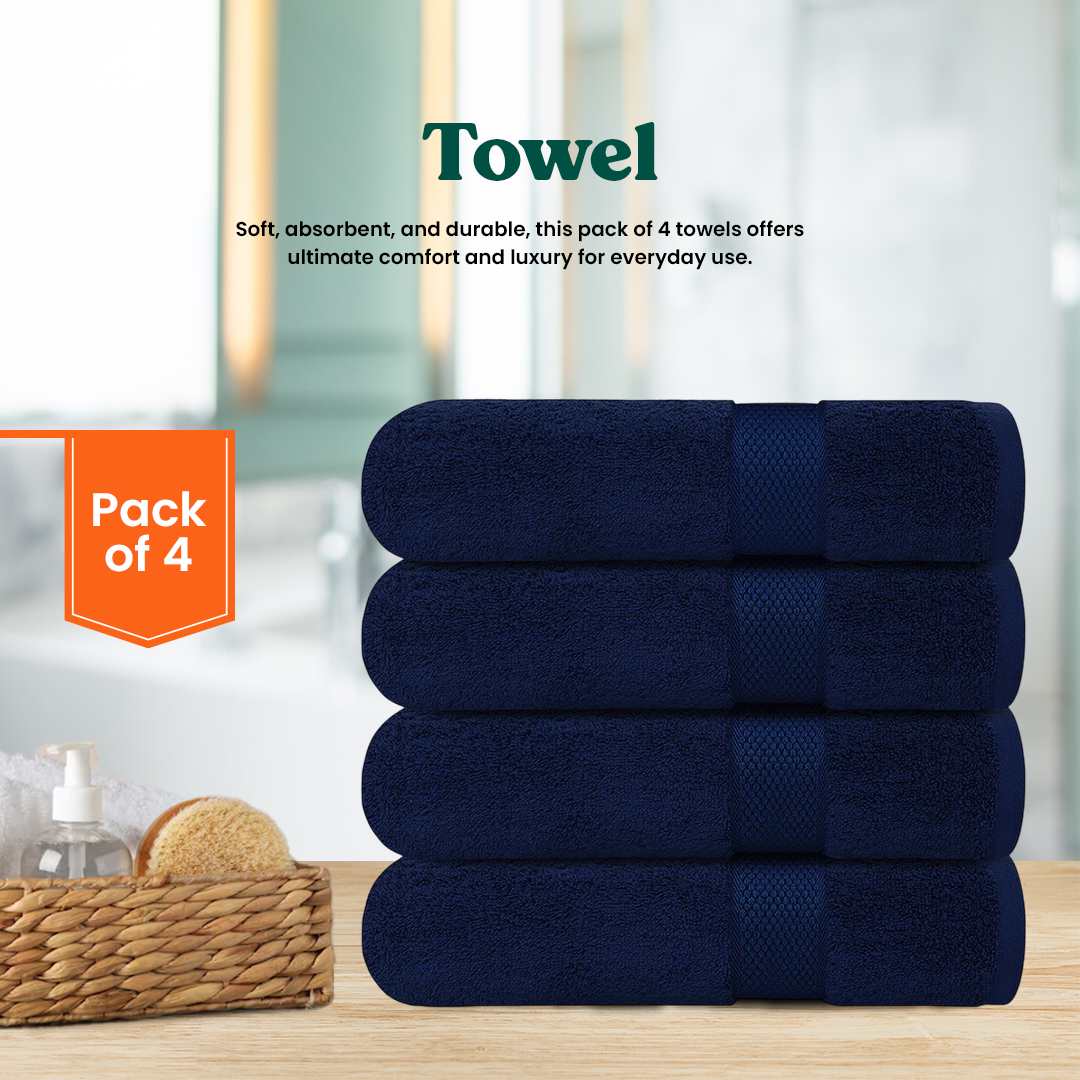 Navy Blue Bath Towel- FlyingCart.pk