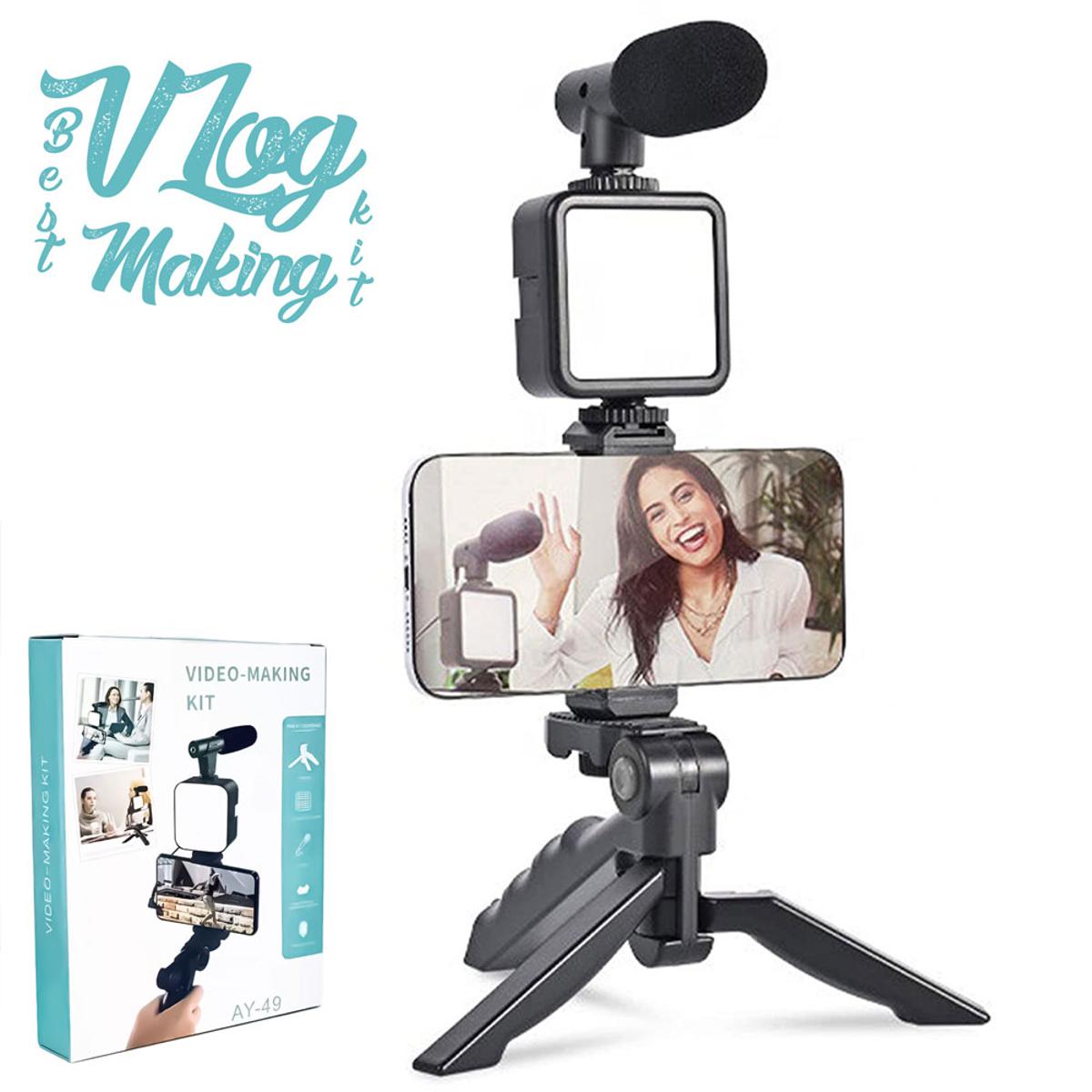 AY-49 Vlogging Kit with Tripod and Triple Band Light-FlyingCart.pk