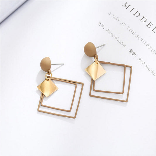 Elegant Hollowed Out Rhombuses Double Square Drop Dangle Earrings - FlyingCart.pk