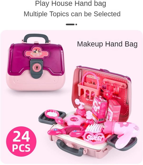 24 Pcs Girls Beauty Salon Toy Kit with Hairdryer, Comb & Cosmetic Bag