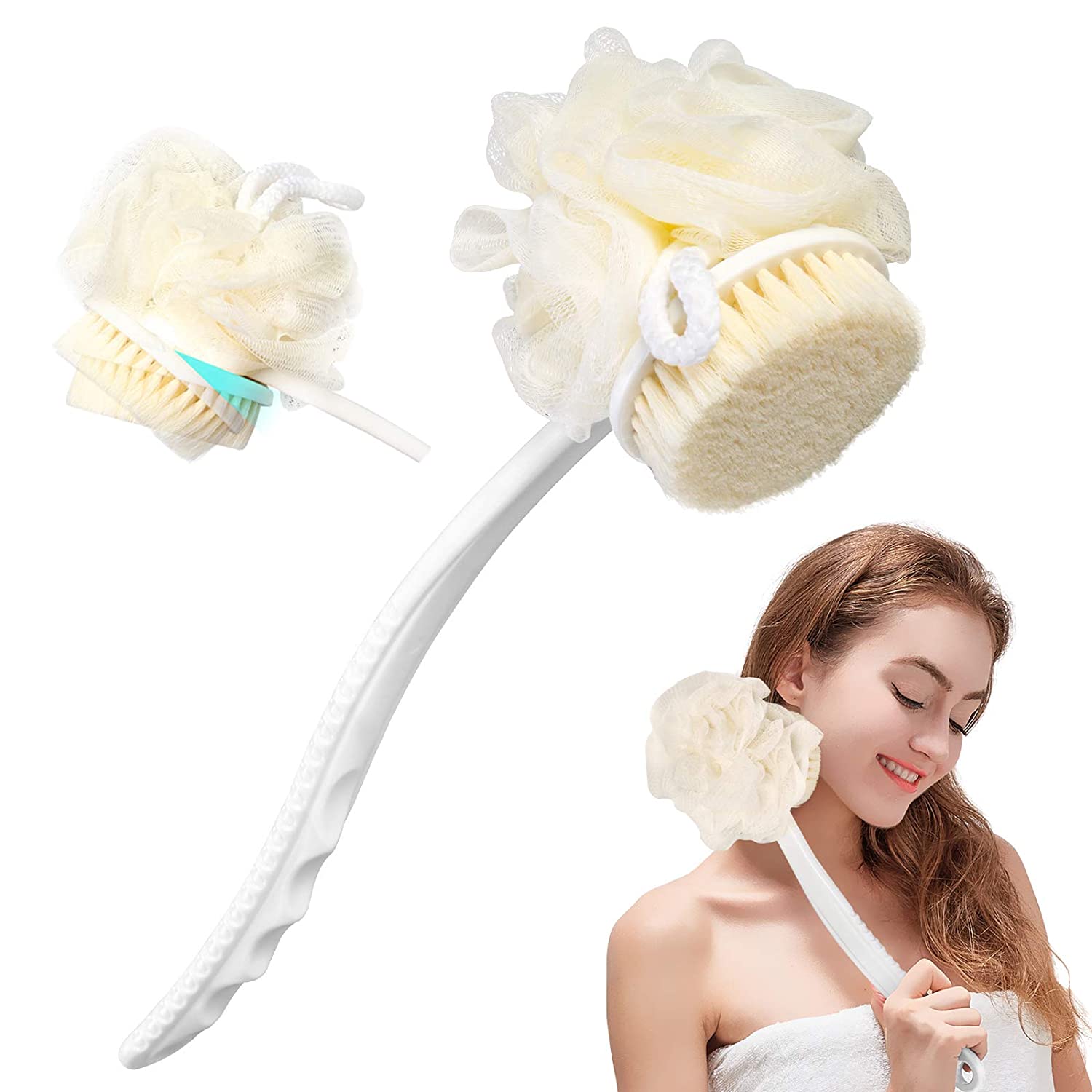 2-in-1 Soft Bristle Loofah Body Brush with Long Handle-FlyingCart.pk