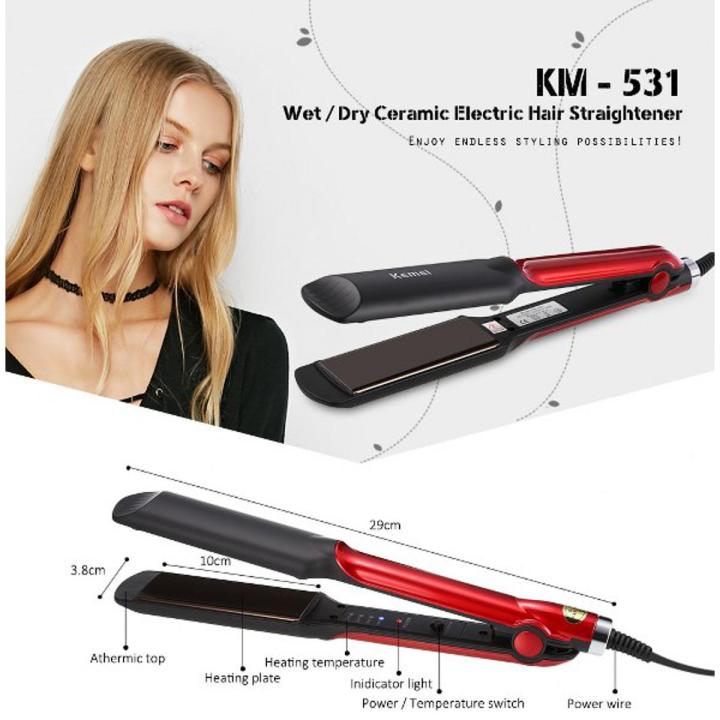 Kemei KM-531 Professional Wet & Dry Ceramic Coating Electric Hair Straightener-FlyingCart.pk