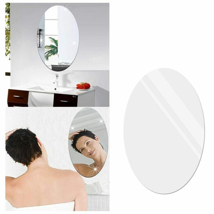 Oval Shape Adhesive Mirror Sticker-FlyingCart.pk