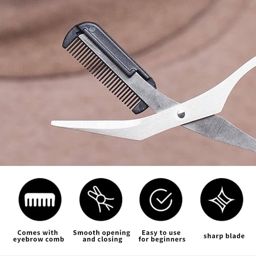 Stainless Steel Eyebrow Trimmer Scissor with Comb-FlyingCart.pk