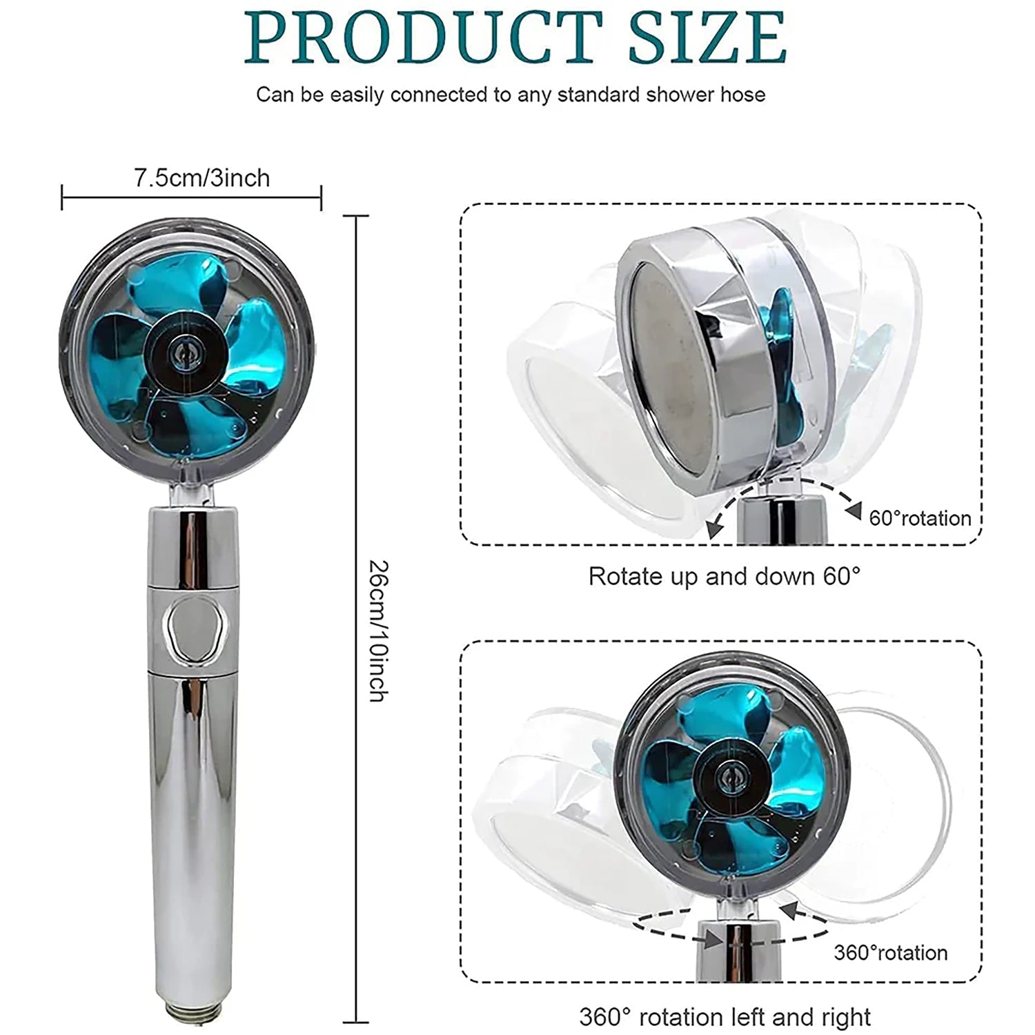 High Pressure Water Shower Head with Small Fan - FlyingCart.pk