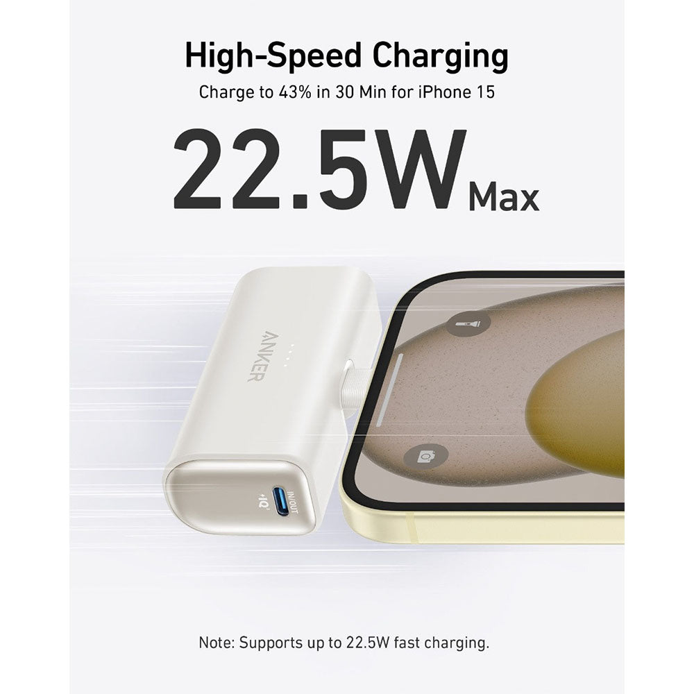 Nano 5,000mah Powerbank 22.5w, Built in Usb-C with Foldable Connector White-FlyingCart.pk