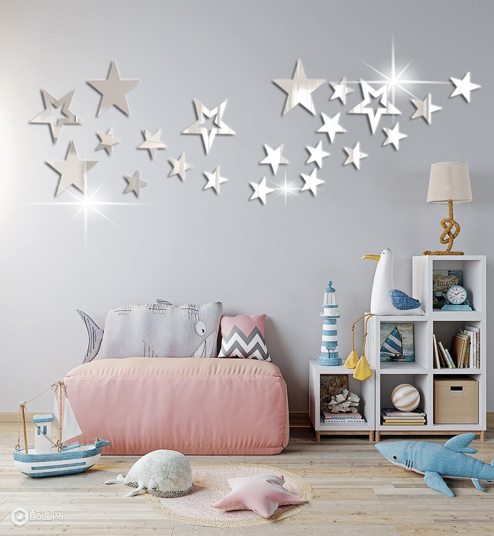 Acrylic Star Shaped Mirror Wall Stickers-FlyingCart.pk